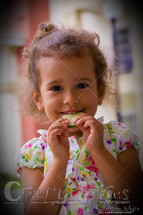 Kira enjoying some cucumbers. Kira enjoying some cucumbers.