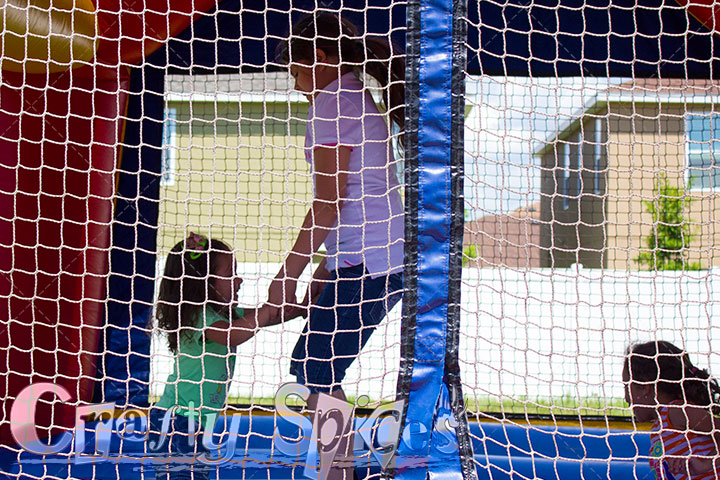 Having fun at a bouncy house 
